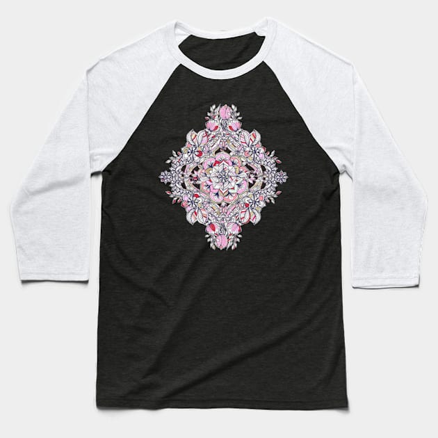 Floral Diamond Doodle in Red and Pink Baseball T-Shirt by micklyn